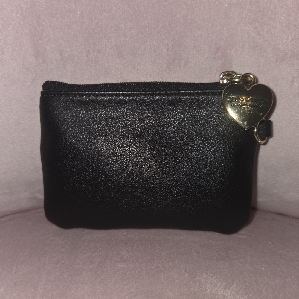 VTG Y2K Velour Juicy Couture Coin Purse Keychain Wallet Black Vegan Leather NOS